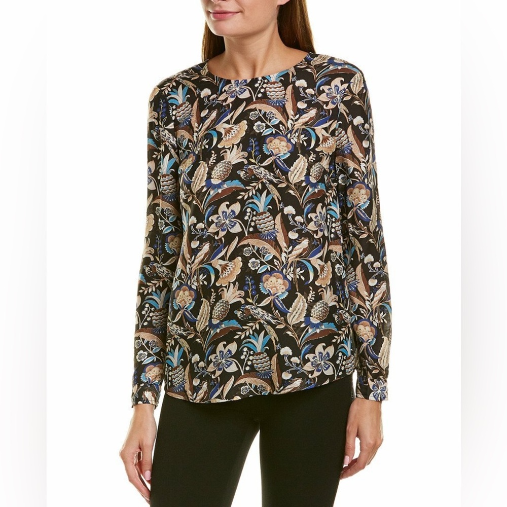 J. McLaughlin‎ Lorinda Button Back Silk Blend Blouse Woman Sz S Elegant Timeless